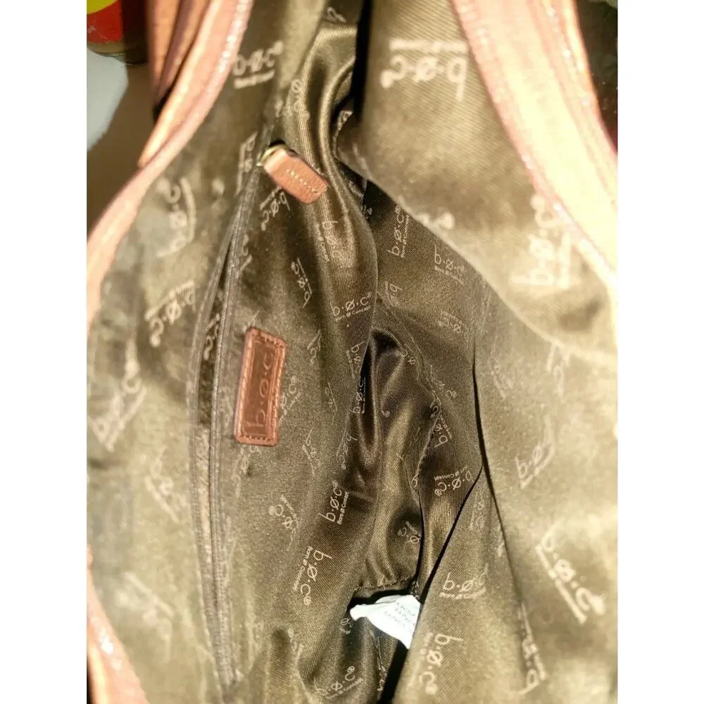 B.O.C Born Concept Shoulder Purse Bag Brown Vinyl Leather Dual Zips Stitches